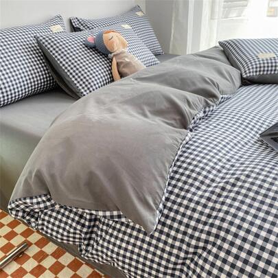 1入組無填充物格子圖案被套，現代滌綸柔軟舒適臥室床上用品被套