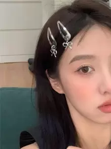 2pcs Bow Decor Hair Clip Street Valentine's Day Claw Clips Hair Claws Hair Barrettes - Silver - View 5