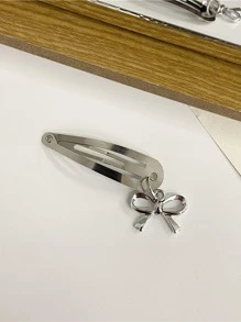 2pcs Bow Decor Hair Clip Street Valentine's Day Claw Clips Hair Claws Hair Barrettes - Silver - View 4