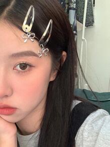 2pcs Bow Decor Hair Clip Street Valentine's Day Claw Clips Hair Claws Hair Barrettes - Silver - View 2