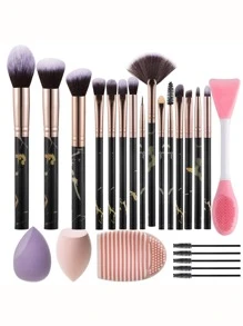 15pcs Pink Marble Makeup Brushes And 9pcs Tool Set,Brush Set,Makeup Brush Kit,Make Up Brush Set,Make Up Set Complete,Makeup Brush Set,Complete Makeup Kit,Brush Kit,Brushes Makeup Set,Makeup Gift Set,Set - Black - View 1
