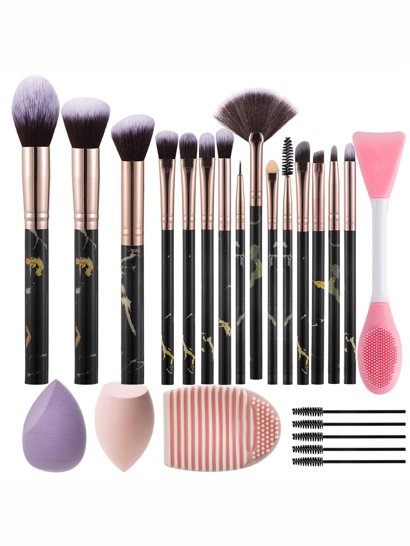 15pcs Pink Marble Makeup Brushes And 9pcs Tool Set,Brush Set,Makeup Brush Kit,Make Up Brush Set,Make Up Set Complete,Makeup Brush Set,Complete Makeup Kit,Brush Kit,Brushes Makeup Set,Makeup Gift Set,Set - Black - View 1