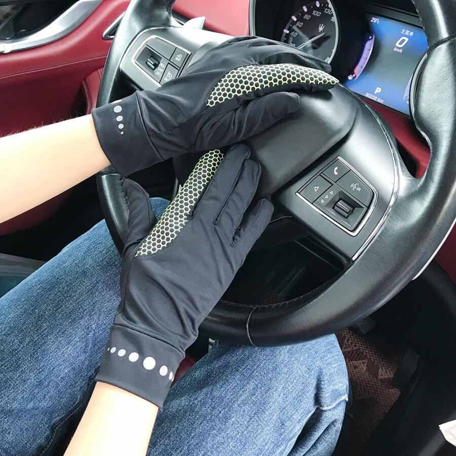 1雙女士幾何樣式時尚全指手套適合夏天 - 黑色 - 查看 1