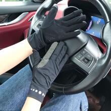 1雙女士幾何樣式時尚全指手套適合夏天 - 黑色 - 查看 2