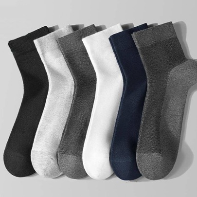 5双男士纯色中筒袜，秋季
