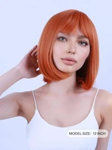 Short Straight Ginger Bob Ginger Wig with Bangs - Ginger - View 2