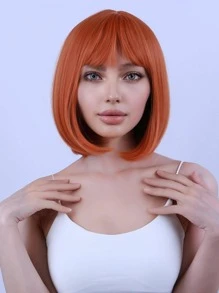 Short Straight Ginger Bob Ginger Wig with Bangs - Ginger - View 1