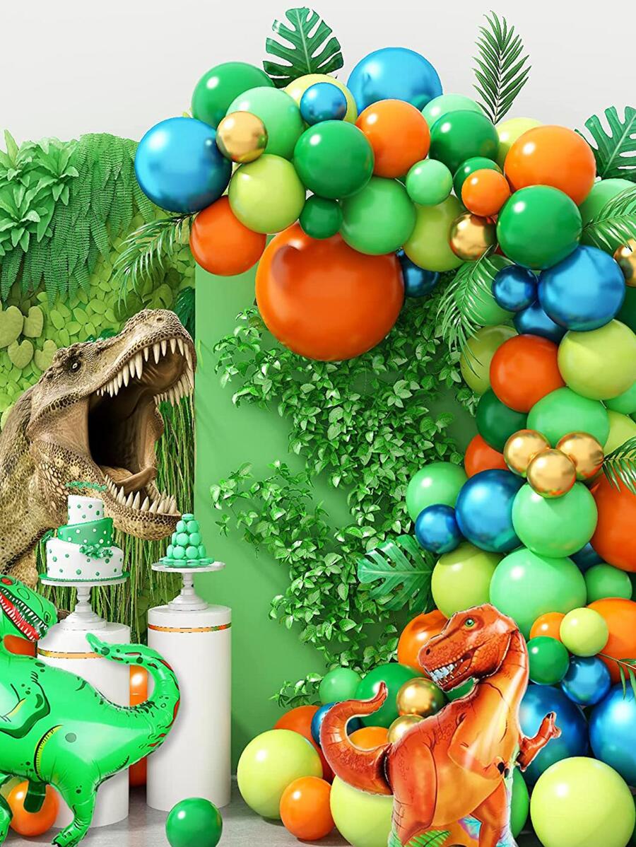 Chicos 146 piezas Kit tema de dinosaurio fiesta adorno verde guirnalda de globos de arco con dinosaurio bola para de fiesta de cumpleaños boda decoraciones - Multicolor - Ver 1