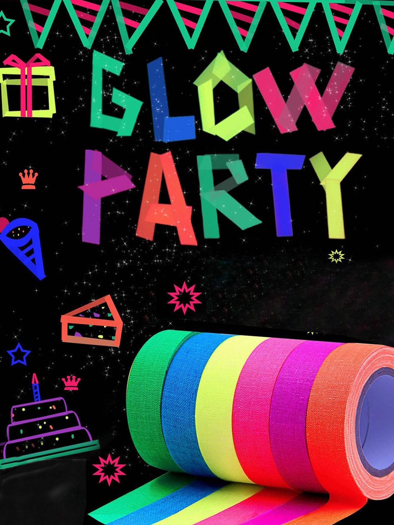 6pcs/Set Fluorescent Tape Luminous Sticker UV Blacklight Reactive Glow ...