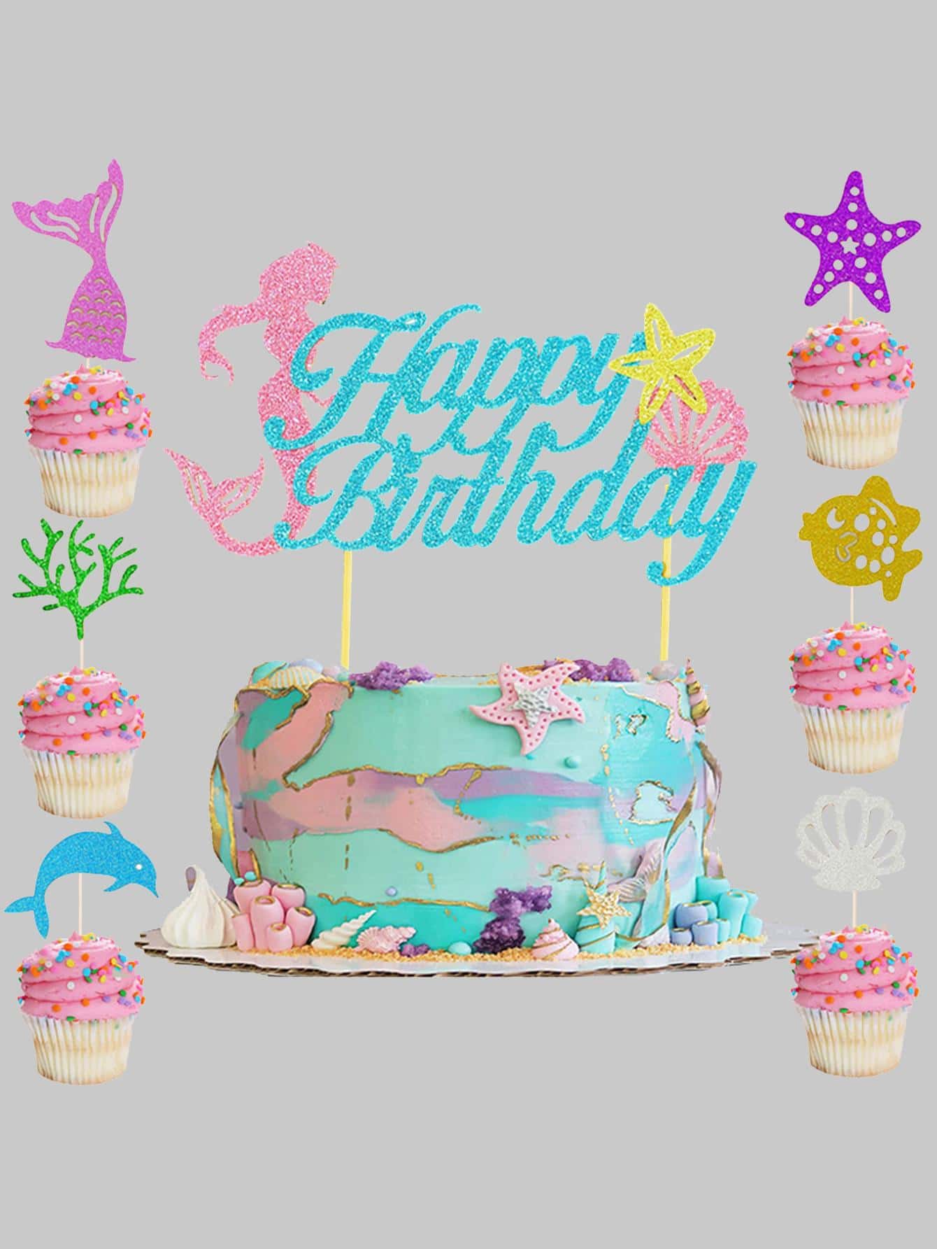 QYeah 1套海洋生物設計蛋糕裝飾 - 彩色 - 查看 1