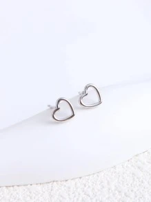 時尚復古韓語風格心形銅&銀顏色銅耳釘 - 主圖款 - 查看 3