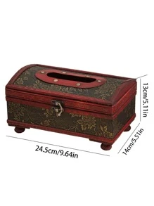 1pc Wooden Tissue Storage Box, Modern Flower Design Tissue Storage Box For Household - Bronze - View 9