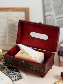 1pc Wooden Tissue Storage Box, Modern Flower Design Tissue Storage Box For Household - Bronze - View 8