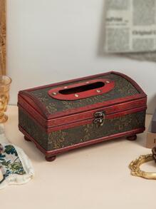 1pc Wooden Tissue Storage Box, Modern Flower Design Tissue Storage Box For Household - Bronze - View 4