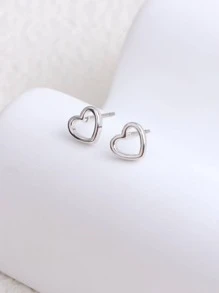 時尚復古韓語風格心形銅&銀顏色銅耳釘 - 主圖款 - 查看 1