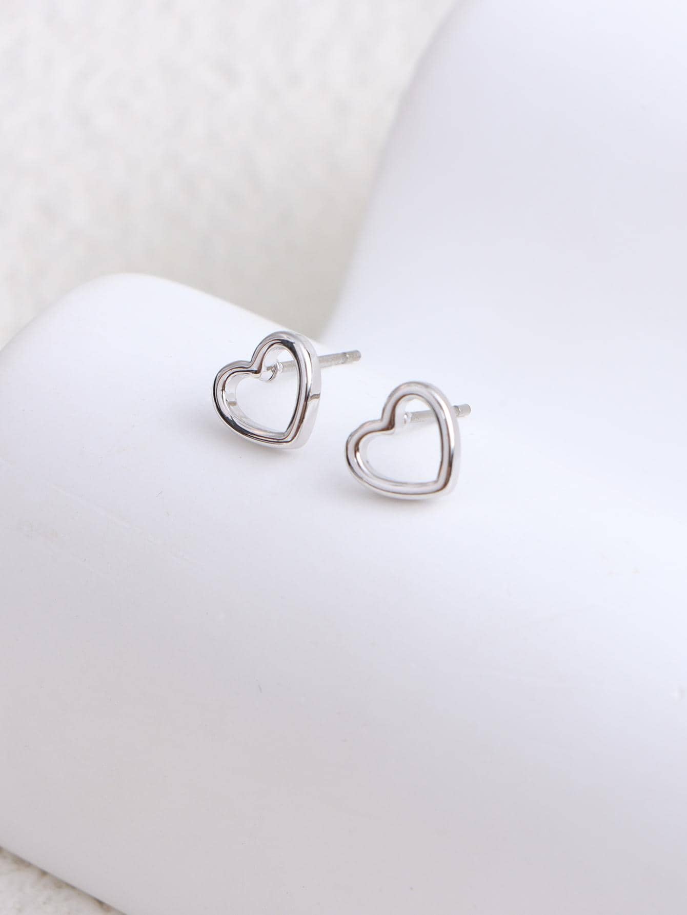 時尚復古韓語風格心形銅&銀顏色銅耳釘 - 主圖款 - 查看 1