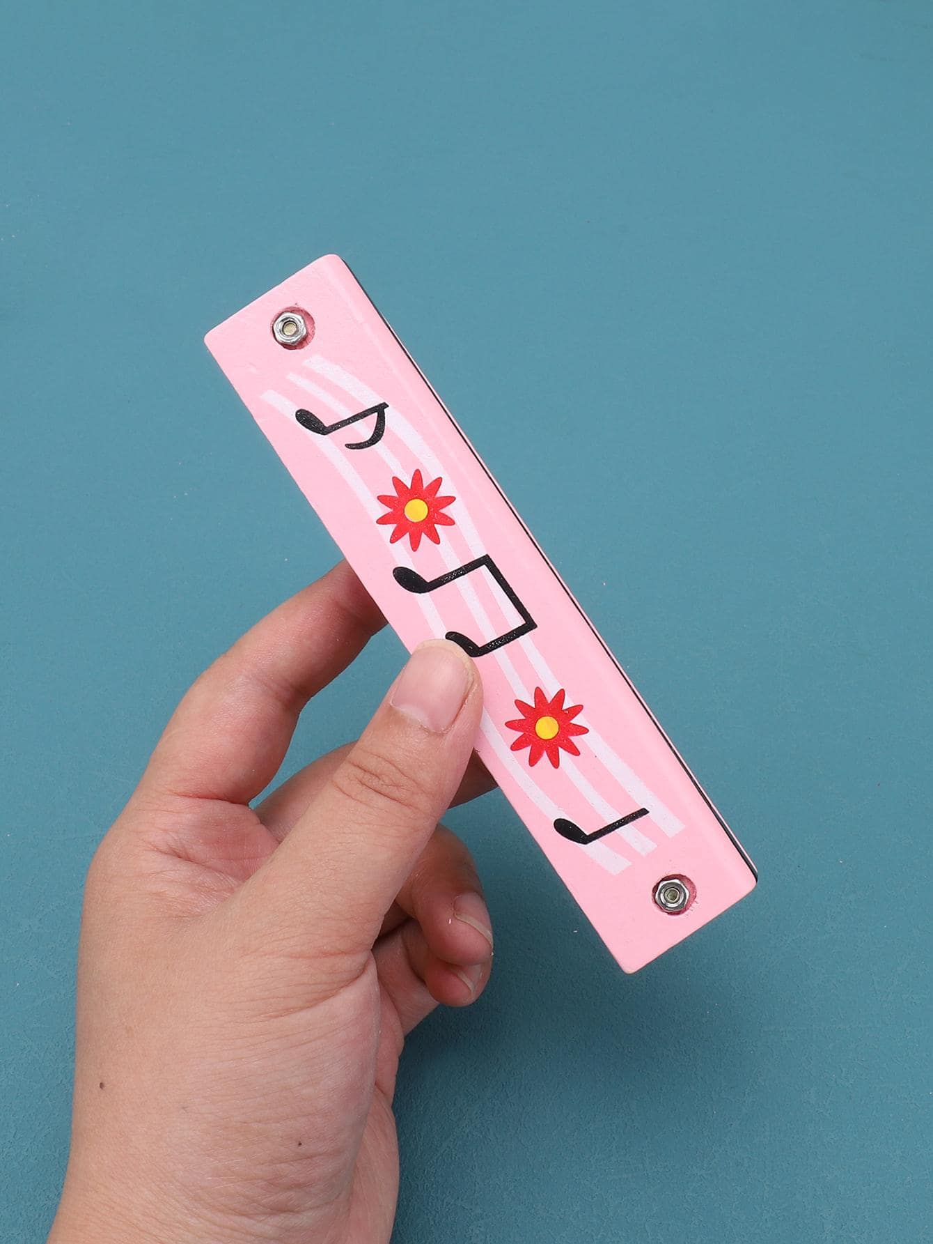 1入組木樂器,現代花&音符圖案圖案口琴適用於家庭 - 粉色 - 查看 4