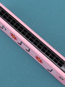 1入組木樂器,現代花&音符圖案圖案口琴適用於家庭 - 粉色 - 查看 3