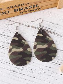 Camo Pattern Water Drop Earrings - Green - View 2