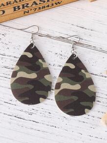 Camo Pattern Water Drop Earrings - Green - View 3