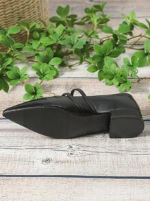 女士搭扣裝飾尖頭平底鞋,優雅黑色瑪麗珍平底鞋適用於戶外 - 黑色 - 查看 5