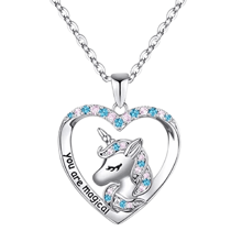 你是女孩魔法獨角獸項鍊心形吊墜項鍊獨角獸珠寶禮物女孩女兒孫女侄女生日聖誕節 - 銀色 - 查看 2