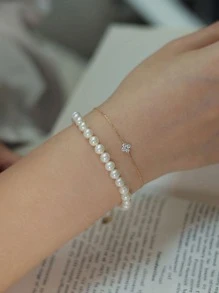 1 Máy Tính Thời Trang Đính Đá Cubic Zirconia Cỏ Bốn Lá Trang Trí Vòng Tay Bạc Cho Nữ Trang Trí Hàng Ngày - Vàng - Xem 5