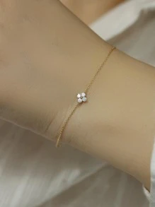 1 Máy Tính Thời Trang Đính Đá Cubic Zirconia Cỏ Bốn Lá Trang Trí Vòng Tay Bạc Cho Nữ Trang Trí Hàng Ngày - Vàng - Xem 3