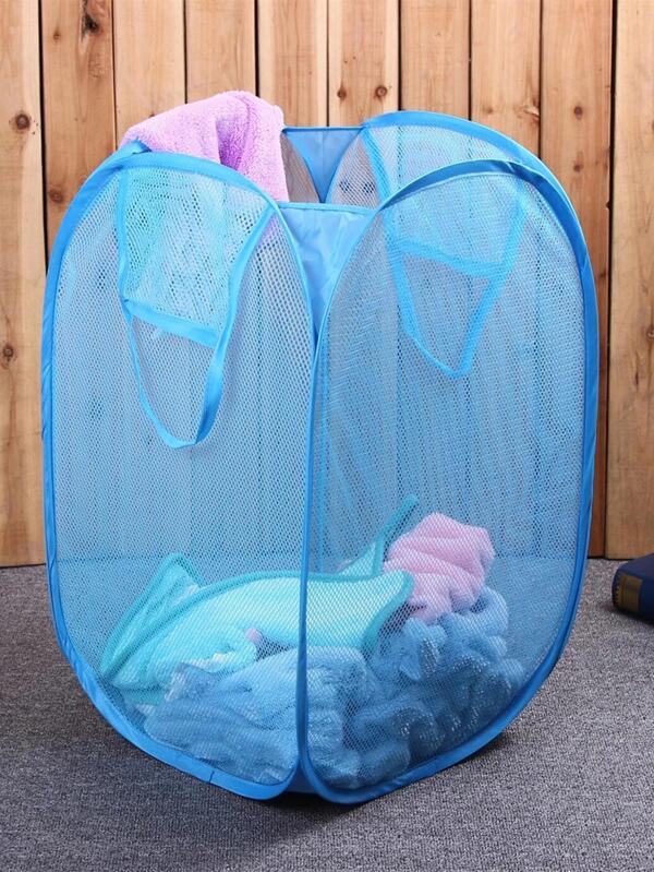 Mesh Pop Up Square Laundry Basket Storage Toy Organizer Bag Collapsible