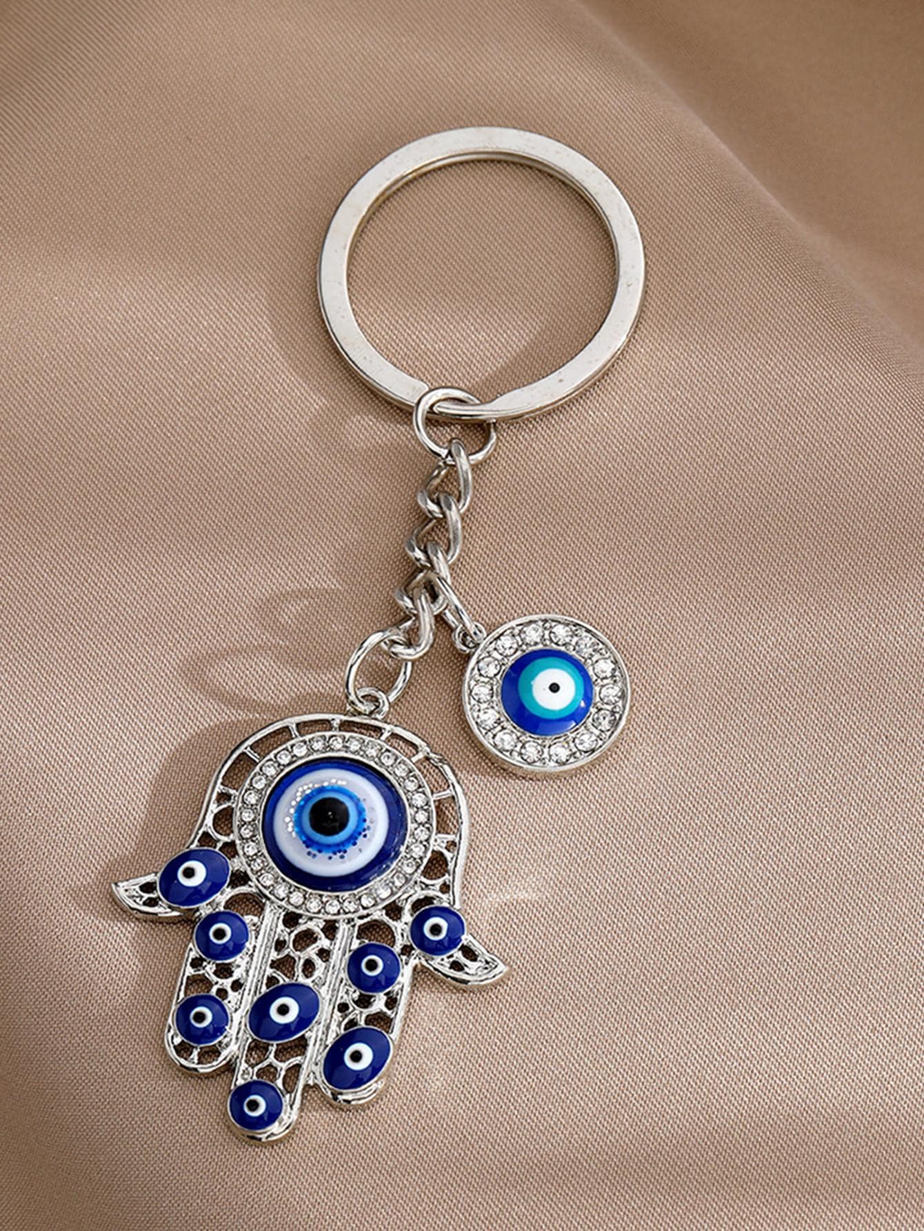 Boho 1 cái Phụ nữ Chi tiết Mắt Ác Bàn Tay Hamsa Móc Khóa Thời Trang Cho Chìa Khóa Trang Trí Phụ Kiện Xe Hơi Túi Bùa Hộ Mệnh Trường Học Dễ Thương Goth Y2k - Bạc - Xem 1