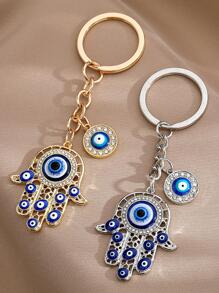 Boho 1 cái Phụ nữ Chi tiết Mắt Ác Bàn Tay Hamsa Móc Khóa Thời Trang Cho Chìa Khóa Trang Trí Phụ Kiện Xe Hơi Túi Bùa Hộ Mệnh Trường Học Dễ Thương Goth Y2k - Bạc - Xem 2