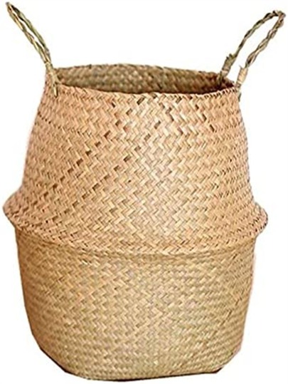1 pieza Cesta de plantas de cesterí
a de junco marino, cesta colgante de flores de ratán, cesta de almacenamiento de ropa sucia, cesta tejida, maceteros colgantes