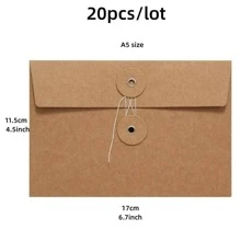 20pcs Retro Kraft Paper Envelope A5 Size Wallet Type White Strap Material File Storage Bag Gift - Apricot - View 5
