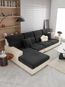 1入組素色沙發座位極簡滌綸彈性沙發墊套適用於客廳 - 黑色 - 查看 1