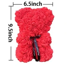 1入組PE人造花，創意熊形蝴蝶結裝飾假玫瑰家居裝飾，禮品 - 紅色 - 查看 2