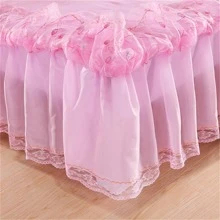 3入組亮片和蕾絲裝飾床單1入組床裙和2入組枕頭現代織物床單套裝適用於臥室 - 粉色 - 查看 3