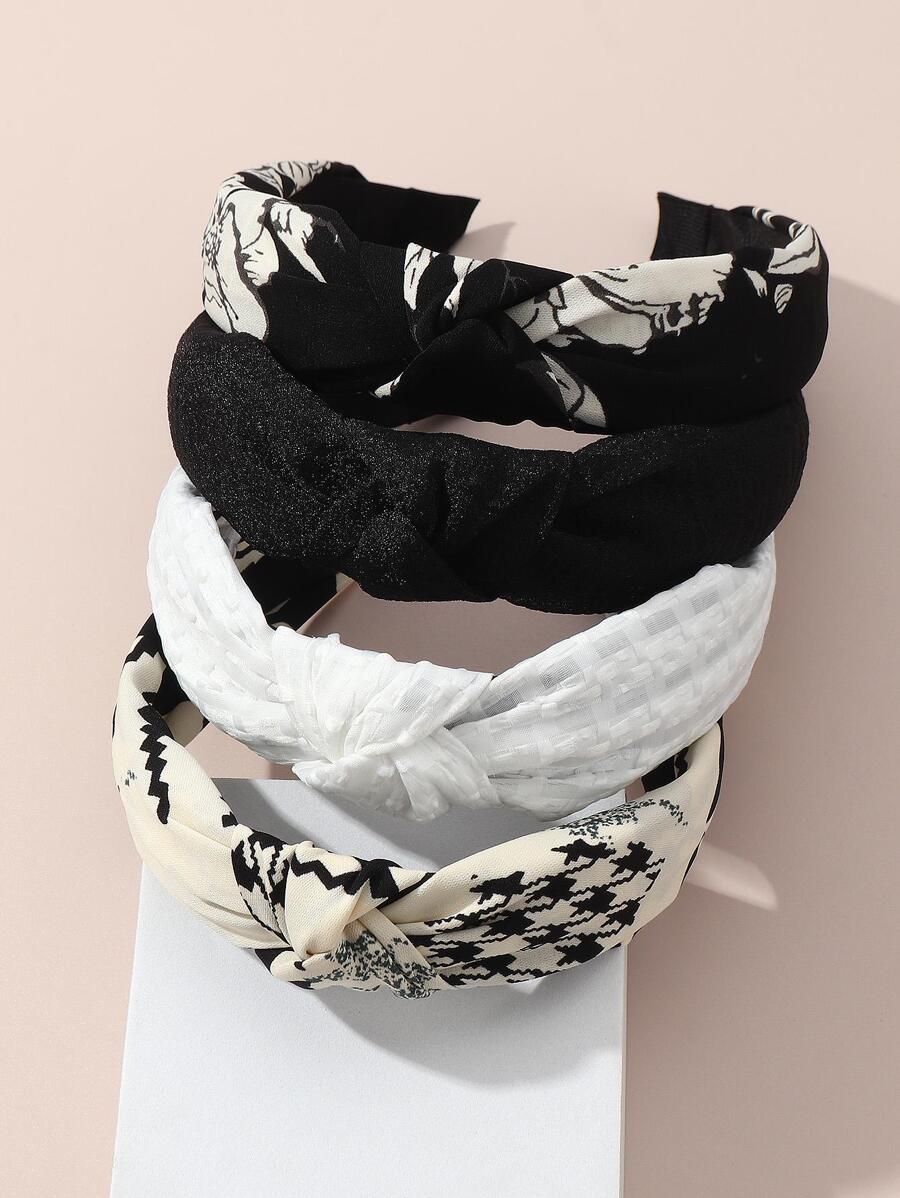 4pcs Women Minimalist Black & White Striped Print Headbands, Suitable For Daily, Holiday And Party Wear ,Hair Hoop Hairband For Women Hair Accessories Head Accessories - Black and White - View 1