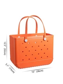 Bog Bag, Solid Colour Waterproof Beach Bag, Portable Handbag For Outdoor Sports - Orange - View 4