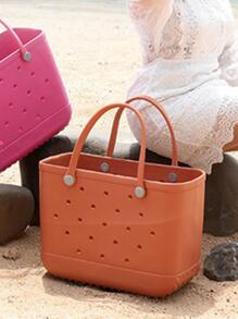 Bog Bag, Solid Colour Waterproof Beach Bag, Portable Handbag For Outdoor Sports - Orange - View 3