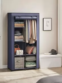 SONGMICS Portable Closet, Clothes Storage Organizer With 6 Shelves, 1 Clothes Hanging Rail, Non-Woven Fabric Closet, Metal Frame, 34.6 X 17.7 X 66.1 Inches - 藏蓝色 - 查看 1