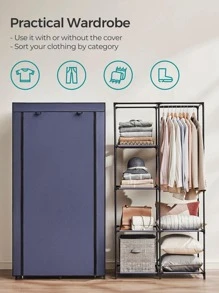 SONGMICS Portable Closet, Clothes Storage Organizer With 6 Shelves, 1 Clothes Hanging Rail, Non-Woven Fabric Closet, Metal Frame, 34.6 X 17.7 X 66.1 Inches - 藏蓝色 - 查看 2