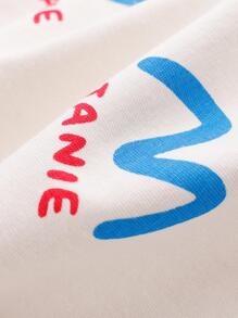 Toddler Girls Letter Graphic Striped Trim Tee - Apricot - View 5