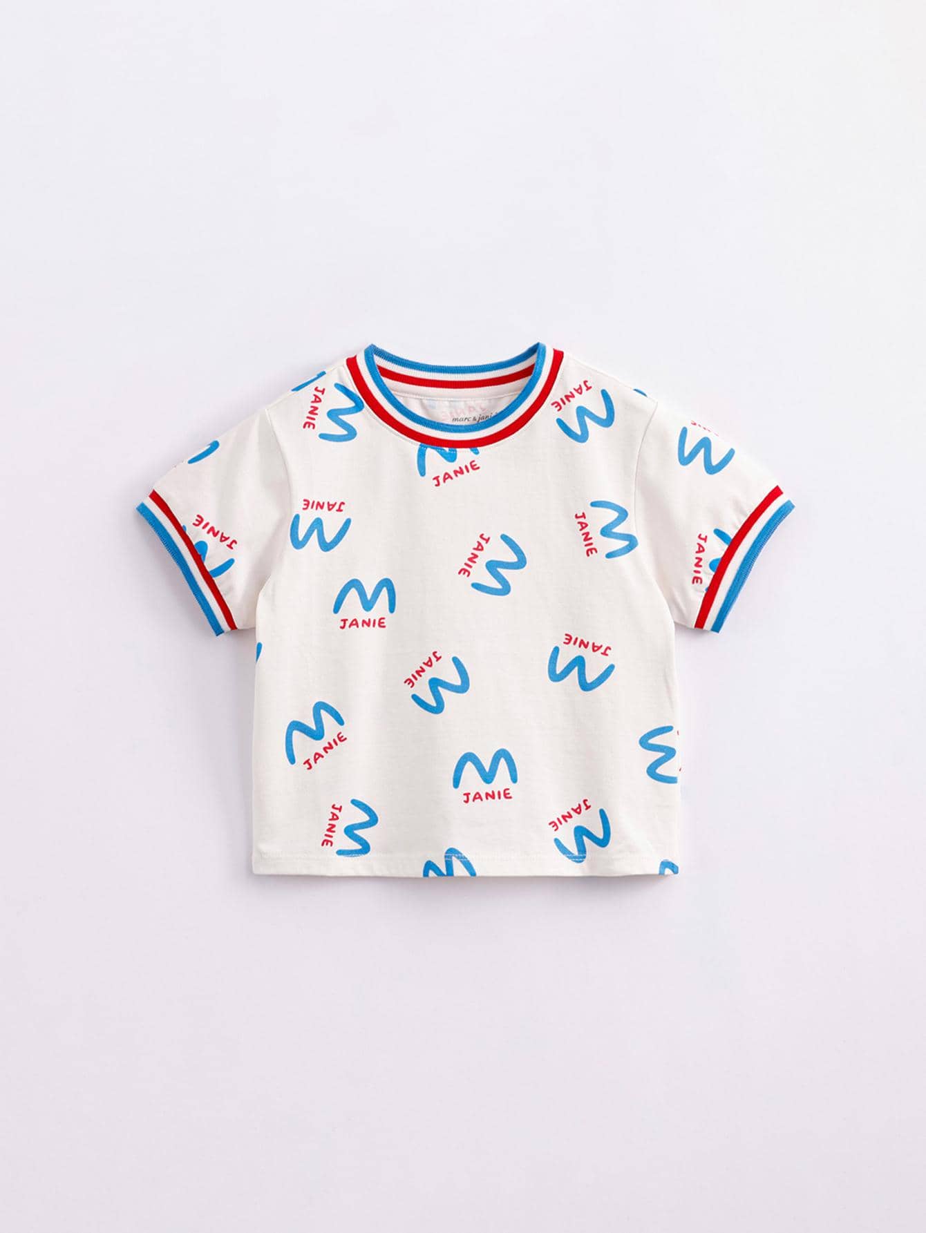 Toddler Girls Letter Graphic Striped Trim Tee - Apricot - View 1