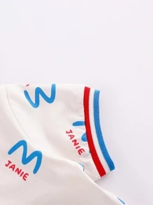 Toddler Girls Letter Graphic Striped Trim Tee - Apricot - View 4