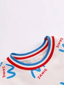 Toddler Girls Letter Graphic Striped Trim Tee - Apricot - View 3