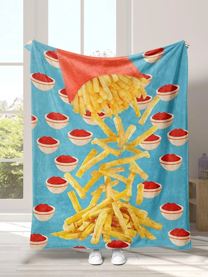 1pc French Fries Print Blanket, Creative Fabric Portable Warm Keeping  Blanket For Home | SHEIN USA