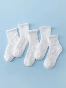 5雙女孩素色透氣短襪 - 白色 - 查看 1