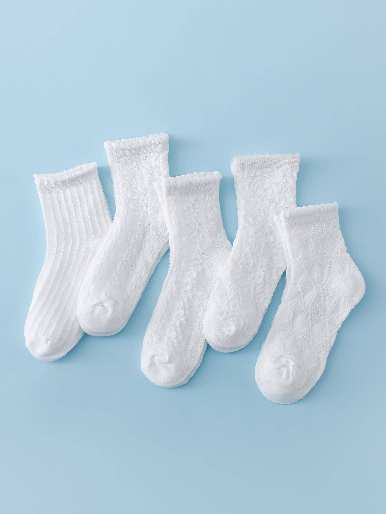 5雙女孩素色透氣短襪 - 白色 - 查看 1