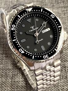 Tandorio Men's Mechanical Watch, NH36A Movement, Stainless Steel Case, Water Resistant (Swim Suitable), Sapphire Mirror Surface, Date & Week Dual Display, Super Night Light - Black - View 1