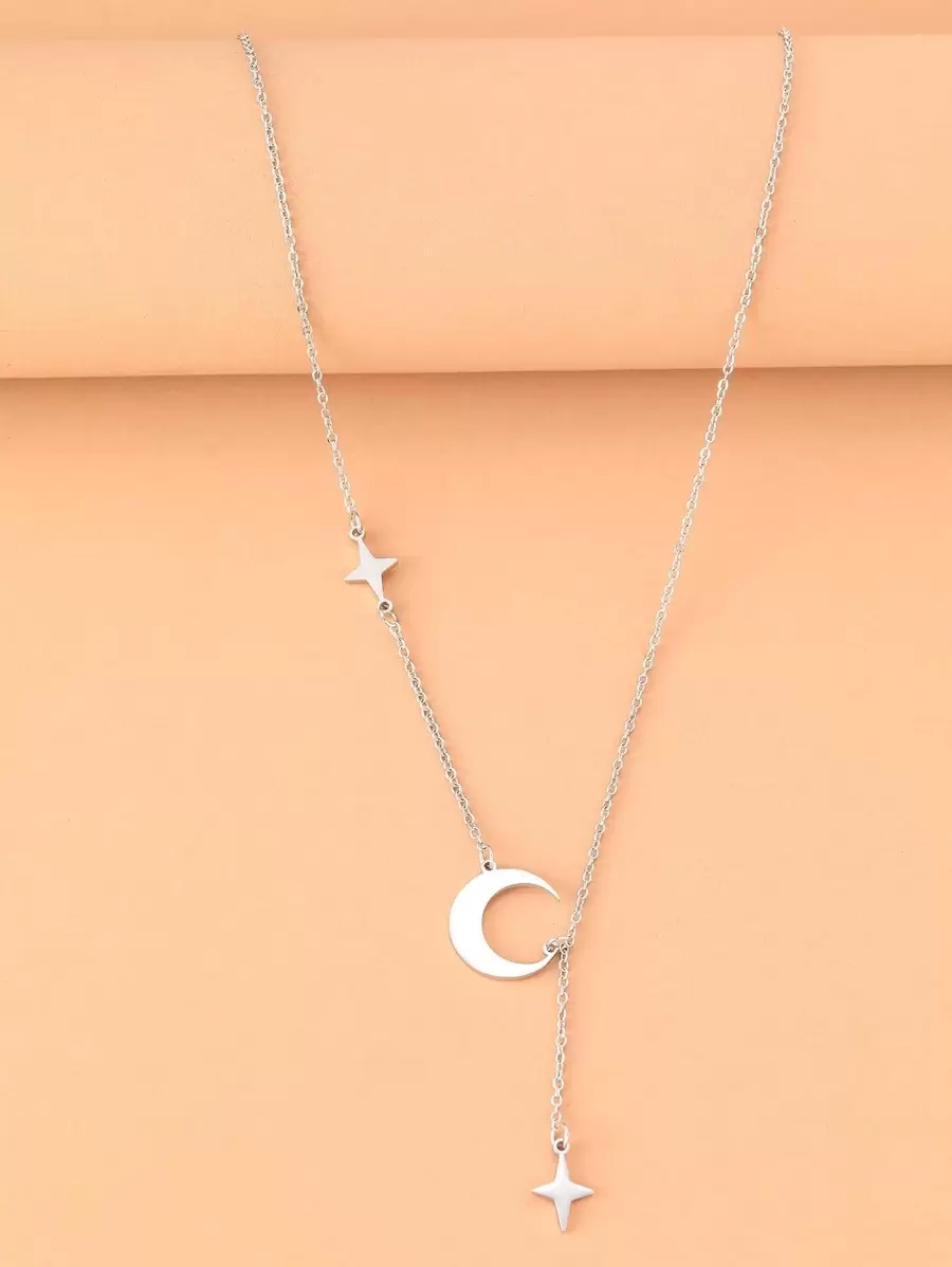 Aomogo 不鏽鋼項鍊簡約精緻月亮北極星吊墜套链時尚女士珠寶節日派對禮物 - 銀色 - 查看 1